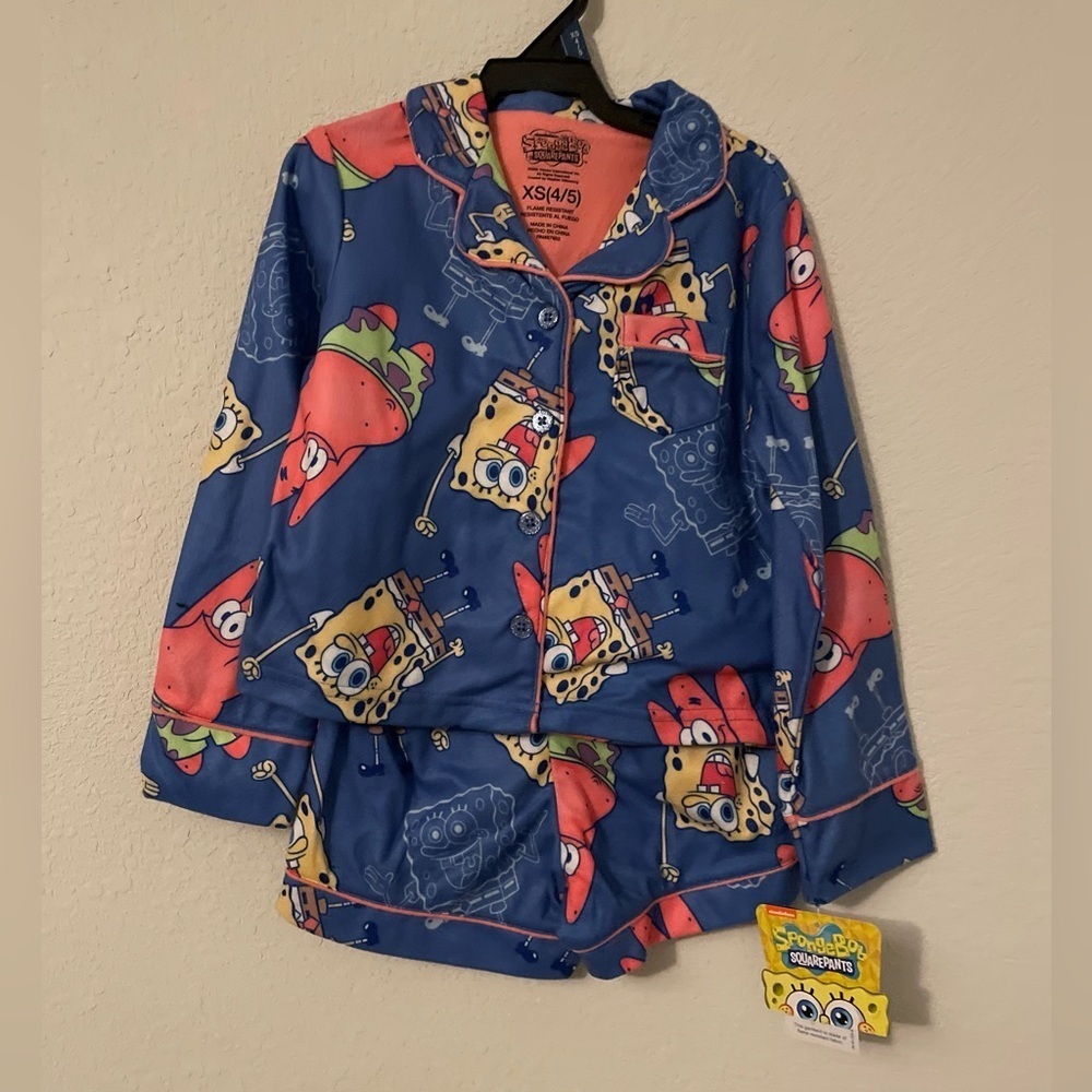 SpongeBob SquarePants Girls Long Sleeve Pajama Set - Blue and Pink size XS 4/5
